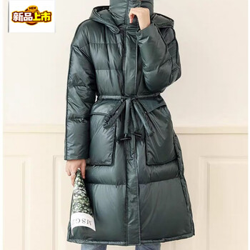 Chujing high-end down jacket for women, mid-length, loose and thickened, a-line version, cloak-shaped, with a western style, dark green s, within 120 pounds