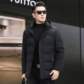 Yaya high-end short hooded down jacket for men 2025 winter new style middle-aged fashion casual warm duck down cold-proof jacket black m 170 (recommended 115-130 pounds)