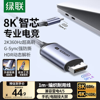 Greenlink type-c to dp1.4 line thunderbolt 4/5 converter usb-c adapter extension 8k60/2k360/165hz screen projection suitable for macbook air notebook 1m