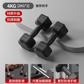 Jczs german brand dumbbells for men's fitness home plastic-coated yaling 10kg pair student dormitory strength training hexagonal 2kg*2/only