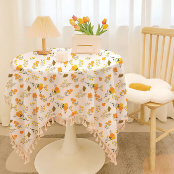 Caizhi tablecloth round table no-wash small fresh tablecloth waterproof and oil-proof table mat rectangular fabric square tablecloth coffee table orange small flower round 160cm diameter