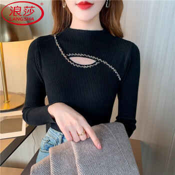 Langsha half turtleneck sweater for women with velvet and thickened velvet autumn and winter sweater slim warm base layer top black thickened velvet m recommended 80-90 pounds