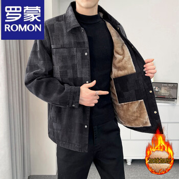 Romon autumn and winter new denim jacket men's korean style trendy casual lapel velvet thickened color matching men's winter jacket black 3xl
