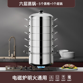 Tuojin german imported quality 304 steamer household original steaming electric pot stainless steel steamer multi-layer energy-saving pot cage electric six-layer (one pot, one cover, five steamers) 1cm 30cm model (for 4-5 people)