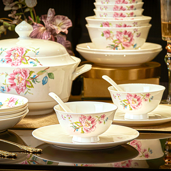 Hanyuxin high-temperature underglaze color bowl and dish set 2025 new high-value jingdezhen household tableware complete set for housewarming (microwave and dishwasher compatible) 38-piece set丨high-end brocade box