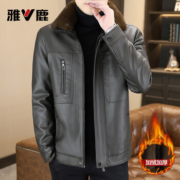 Yalu removable fur collar winter clothing fashionable new leather jacket plus velvet thickened jacket men's dad's leather jacket cotton clothes