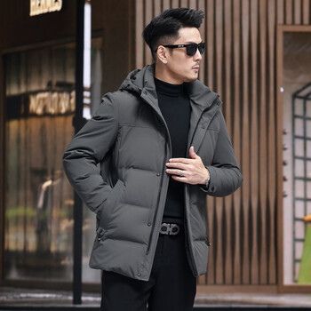 Ducky winter new removable hood down jacket middle-aged men's mid-length business casual dad warm duck down jacket gray m 170