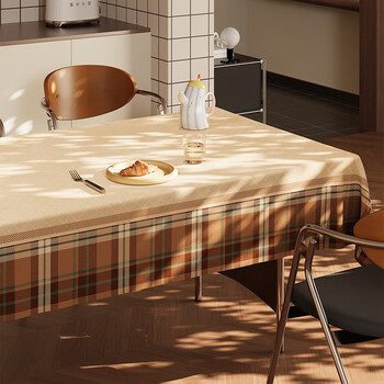 From now on, maillard plaid imitation linen tablecloth has a high-end feel, oil-proof and waterproof, light luxury dining table mat and coffee table protective mat z01 chestnut velvet plaid 120*180cm table length 1.1~1.2 meters