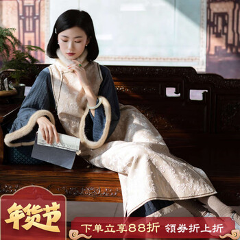 The style of the city is destined to be fluttering丨two-piece modified version of the cheongsam dress with fur collar and inverted large sleeves for spring, autumn and winter holidays. main picture color m