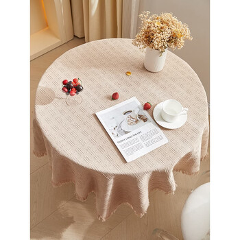 Fantasy ins style solid color small round table knitted tassel cover pad cotton and linen fabric art internet celebrity photo background picture decorative tablecloth tic-tac-toe coffee color 230x250cm suitable for bed sheets/wide large conference table)