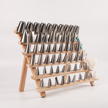 Baking supplies stainless steel decorating nozzle wooden storage rack decorating tool placement rack wooden storage rack (no nozzle included)