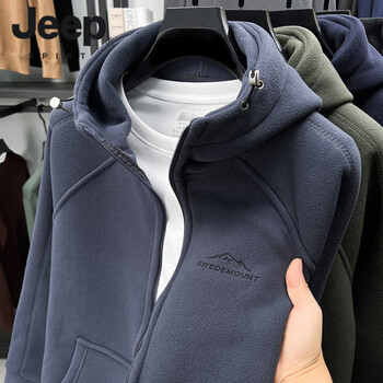 Jeep spirit men's coat austrian velvet sweatshirt cardigan autumn and winter thickened and warm 2025 new double-sided velvet jacket top gray l