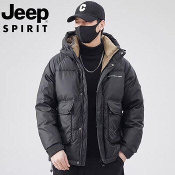 Jeep jeep international brand men's down jacket winter 2025 new hooded coldproof jacket thickened warm work jacket black l recommended weight 90-115 catties