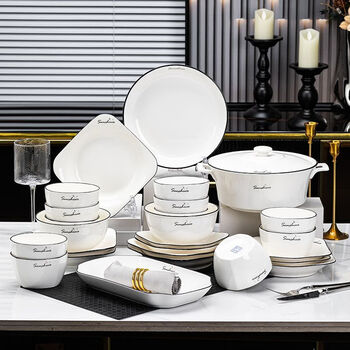 Jingxi bowl set for home 2025 new tableware complete set of nordic style underglaze color ceramic bowls and plates tableware housewarming disc 52-piece set 12 people - with casserole no specifications