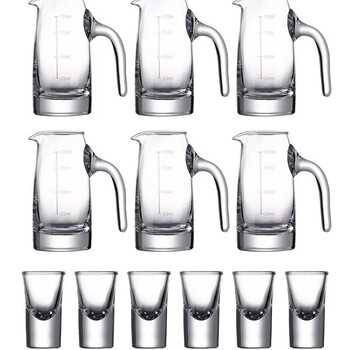 Yusenyi chinese liquor cup dispenser set household glass wine set small one-cup light luxury engraved wine measuring device 6 pots 6 cups with handle 100ml*6+15ml bullet cup*6