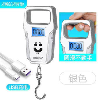 Tuojin imported high-quality high-precision rechargeable portable electronic scale from japan, specially designed for hand-carrying, 50kg, hand-operated for couriers. recommended ubs rechargeable silver version (enlarged and thickened)