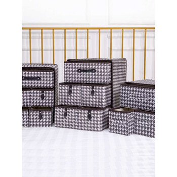 Yusenyi drawer-type miscellaneous storage box foldable thickened sock storage box simple bedroom bedside storage box houndstooth three drawers 30x22x30 cm