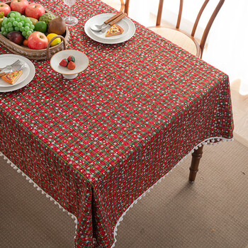Caizhi rectangular tablecloth cotton and linen plaid american retro tablecloth christmas grid tablecloth french cover christmas small green grid snow globe 140*240cm