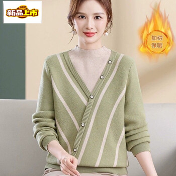 Chujing mom winter clothes plus velvet thickened sweater one-piece velvet bottoming shirt middle-aged and elderly women half turtle collar fake two-piece warm inner layer fruit green velvet thickened m recommended 80-100 jin