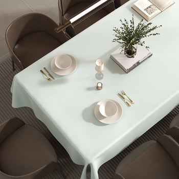 Wing fantasy 2025 new high-end solid color tablecloth no-wash waterproof and oil-proof coffee table round table tablecloth rectangular blue and white 280x140cm table length 2.12.3 meters