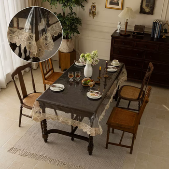 Yusenyi transparent tablecloth pvc waterproof, oil-proof, anti-scalding, no-wash crystal plate, soft glass table mat, rectangular lace tablecloth, celeste (tablecloth) (contact customer service for customized sizes)