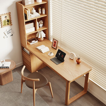 Shoukui solid wood desk and bookcase integrated home study corner desk bookshelf combination office computer table bedroom study table color size specifications can be customized