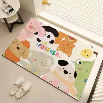 Yusenyi cartoon bathroom doormat water-absorbent anti-slip quick-drying diatom mud soft toilet mat cute carpet bathroom cute atmosphere 40x60cm two replacement discount pack