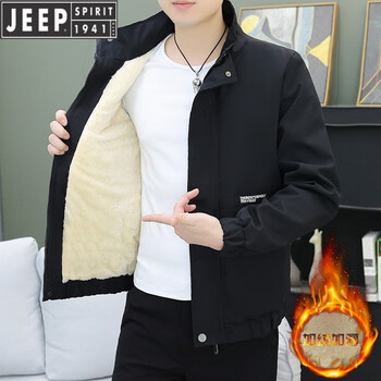 Jeep jeep velvet thickened jacket men's stand collar autumn and winter 2025 new cold-proof slim warm jacket men's short 9-16-801 black velvet 2xl