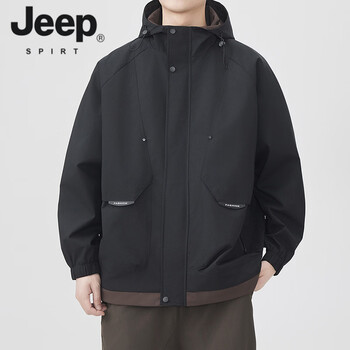 Jeep spirit 2026 spring and autumn new style jacket casual jacket windproof loose fashion hooded outdoor jacket men black l