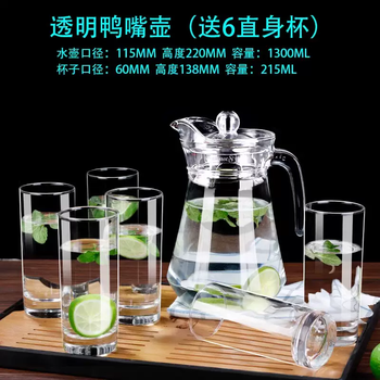 Yusenyi german glass cold kettle household heat-resistant warm brew teapot cool white boiled water cup duckbill kettle large capacity 1.3l duckbill kettle (free 215ml non-lemeiya straight cups 6 pieces) (thickened heat-resistant) 1ml