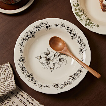 Qianye plate household ceramic plate ancient style new high-value dinner plate dish plate salad plate underglaze color deep plate flat plate 8.3-inch deep plate 1 - jiao cha black