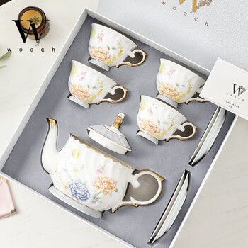 Wooch forest story 1 pot, 4 cups and saucers gift box, beautiful and exquisite coffee cup for newlyweds, housewarming and moving gifts forest story series 1 pot, 4 cups and saucers + platinum gift box