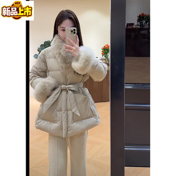 Sorrynam new winter style korean style gentle style versatile slimming temperament down jacket women's waist tie small man khaki color s