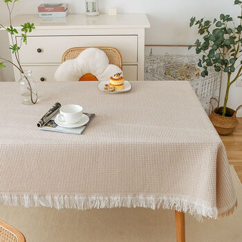 Caizhi tablecloth waterproof and oil-proof dining table french rectangular dressing table nordic white photo-like new coffee table cloth honeycomb-khaki white double-sided 180*340cm-suitable for long table/sofa