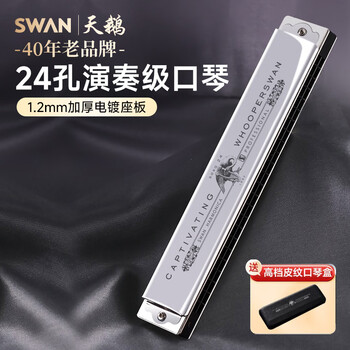 Swan (swan) 24-hole polyphony, gongs imported from japan, advanced adult professional playing harmonica in c key (silver)