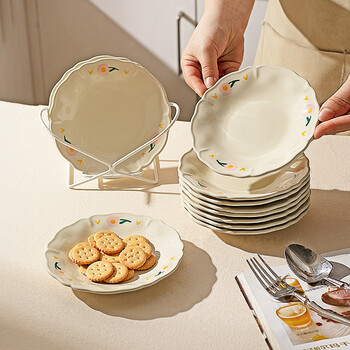 Modern housewife bone spitting dish small plate ceramic home new high-end dining table garbage tray desktop exquisite small plate upgraded glossy peony 6-inch bone spitting dish (pack of 6 comes with bottom shelf)