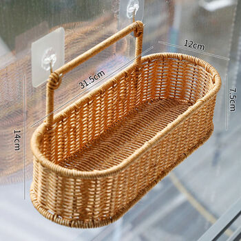 Fantasy storage basket woven basket fruit plate hanging basket storage box straw basket wall-mounted one-layer oval with sticky hook