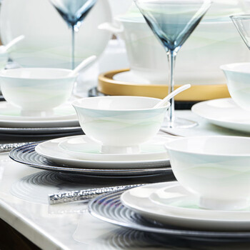 Nine cranes jingdezhen bowls, plates and tableware complete set of home light luxury high-end housewarming gifts high temperature bowls and plates household tableware 46-piece set | high temperature healthy porcelain | portable gift box