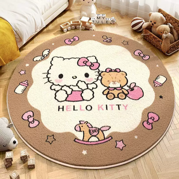 Yusenyi cartoon cute hello kitty round living room coffee table plush carpet bedroom bedside blanket cloakroom anti-slip duoduo brown trojan kitty 120x120cm imitation rabbit fur