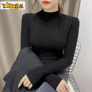 The new half turtleneck women's sweater bottoming shirt for the first year of the new year, women's autumn and winter top with tight knitted sweater, black s 95 pounds and below