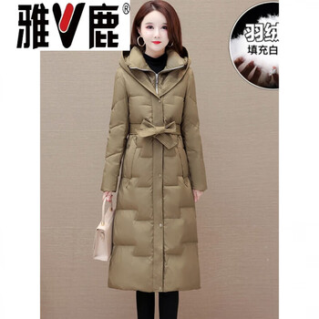Yalu high-end women's long down jacket, age-reducing, beautiful, fashionable, fashionable, women's mother autumn and winter 2026 new style, khaki (white duck down warm down jacket) xl