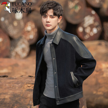 Woodpecker (tucano) high-end pu leather jacket men's 2025 new autumn and winter handsome casual short leather jacket men's motorcycle suit, black s (under 115 pounds)