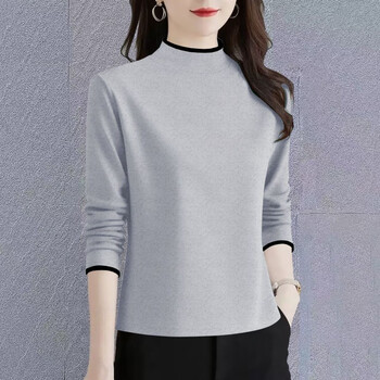 Ouyu double-sided german velvet half turtleneck bottoming shirt for women, autumn and winter new slim fit and warm long-sleeved t-shirt top, light gray xl, recommended 110-120 catties