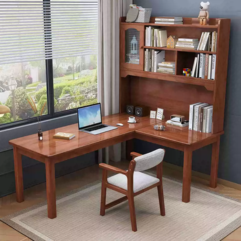 Yusenyi all solid wood corner desk integrated bookshelf primary and secondary school students writing desk home wall wall desk computer desk blue and white single table 140x120x180cm