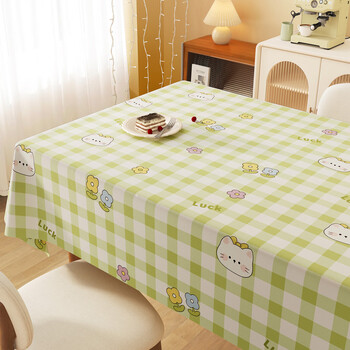 Fantasy small fresh plaid tablecloth waterproof and oil-proof no-wash internet celebrity deskcloth rectangular tablecloth pvc coffee table mat elegant white cat for customized sizes, please contact customer service