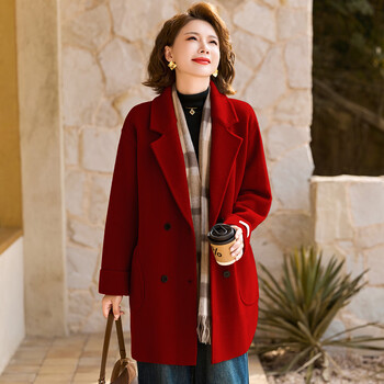 Paste's new style grandma's wedding festive double-breasted coat mother's wear for middle-aged and elderly women in autumn and winter red 2xl