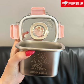 Wanzhuang 2025 new stainless steel lunch box microwave heated portable lunch box pink-kitty500ml