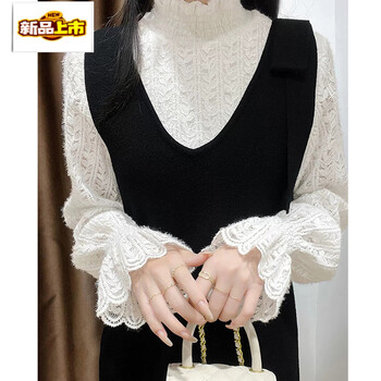 Early diameter half-high collar plus velvet thickened lace bottoming shirt for women in autumn and winter new style style brushed sweater inner layering top white regular xl