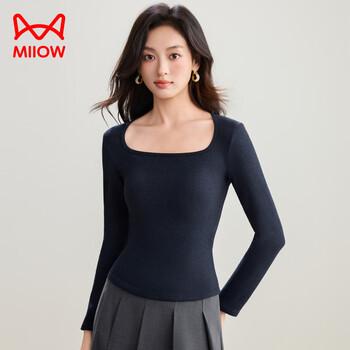 Miiow camellia square neck foundation bottoming shirt autumn and winter wearable thermal underwear women's all-in-one padded inner top elegant black m