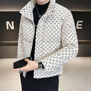 Yaya high-end down jacket men's 2025 winter new trendy letter design thickened warm stand-up collar jacket yaya white l
